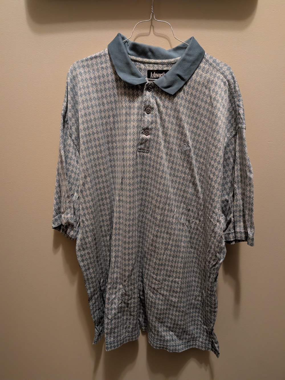 Ashworth Light Blue Patterned Polo with Solid Blue Collar